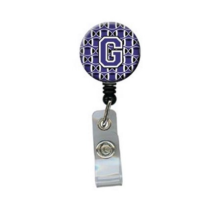 CAROLINES TREASURES Letter G Football Purple and White Retractable Badge Reel CJ1068-GBR
